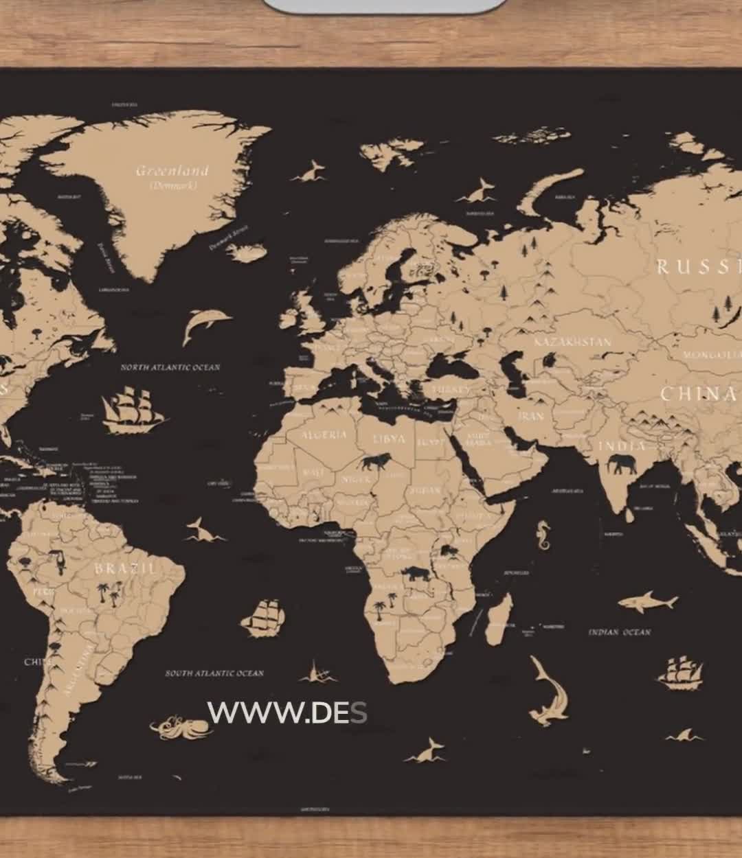 World Map Desk Mat XXL, Historical World Map Mousepad, Extra Large